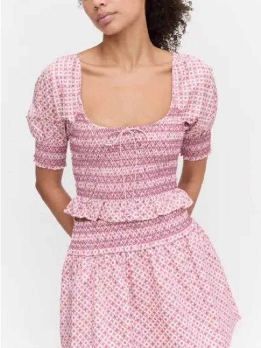 Hill House Madeline Nap Top & Delphine Mini Nap Skirt Rose Circular Lattice